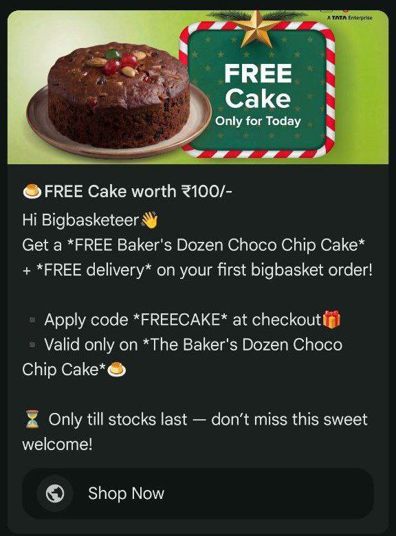 “🎉 Get ₹100 FREE Cake Vouchers from BigBasket! 🍰✨ Exclusive WhatsApp Offer – Don’t Miss Out!”